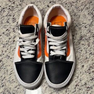 Vans Black White Orange Low-Top Athletic Shoes